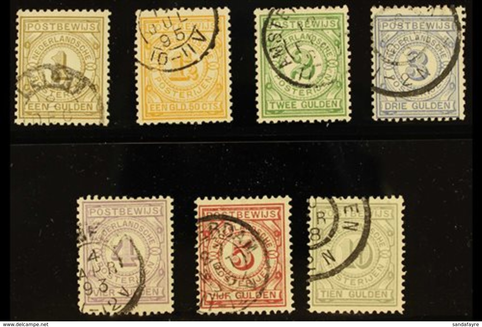 POSTAL ORDER STAMPS (POSTBEWIJSZEGELS)  1884 Complete Set (NVPH PW1/7, Michel 1/7), Fine Cds Used, Very Fresh. (7 Stamps - Other & Unclassified