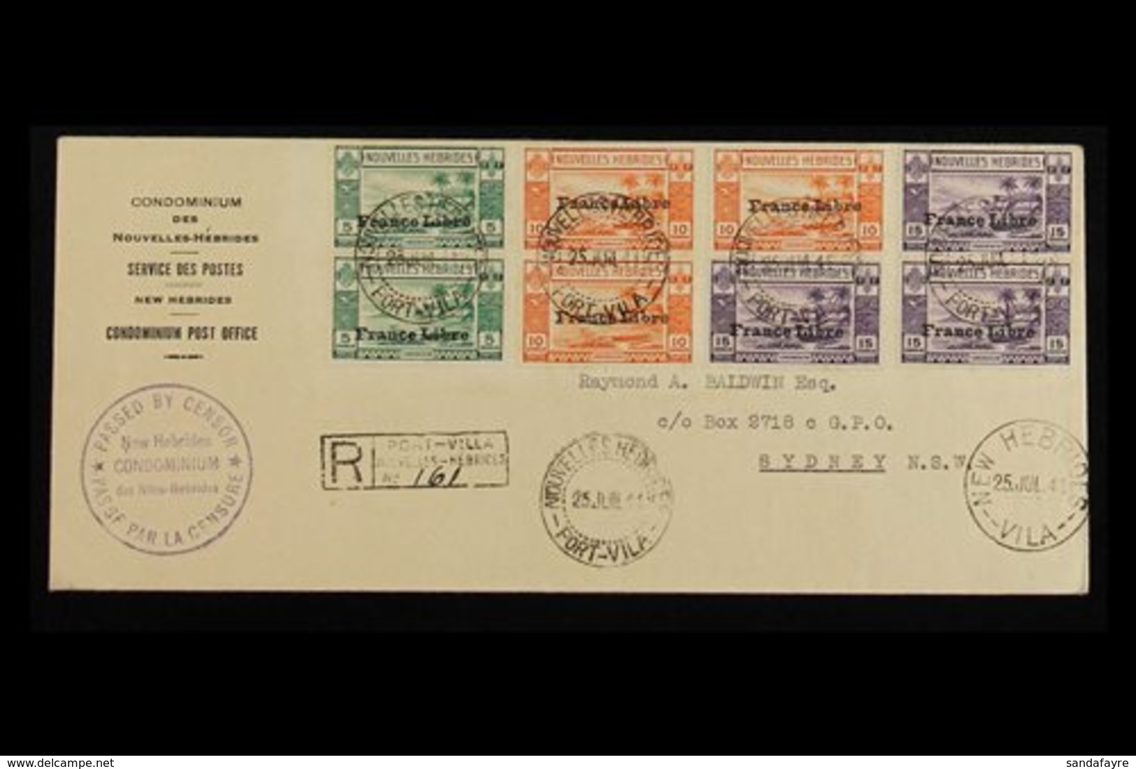 FRENCH  1941 (25 July) Registered Censored Printed 'Service De Postes' Envelope Addressed To Sydney, Bearing 1941 5c (x2 - Altri & Non Classificati