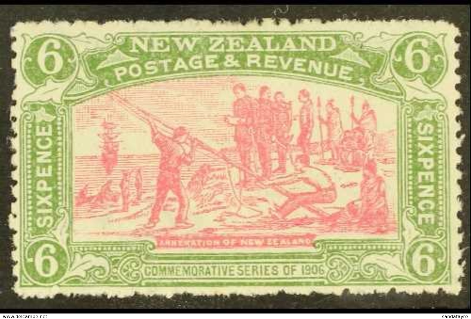 1906  6d Pink And Olive, Christchurch Exhibition, SG 373, Very Fine Mint. For More Images, Please Visit Http://www.sanda - Other & Unclassified