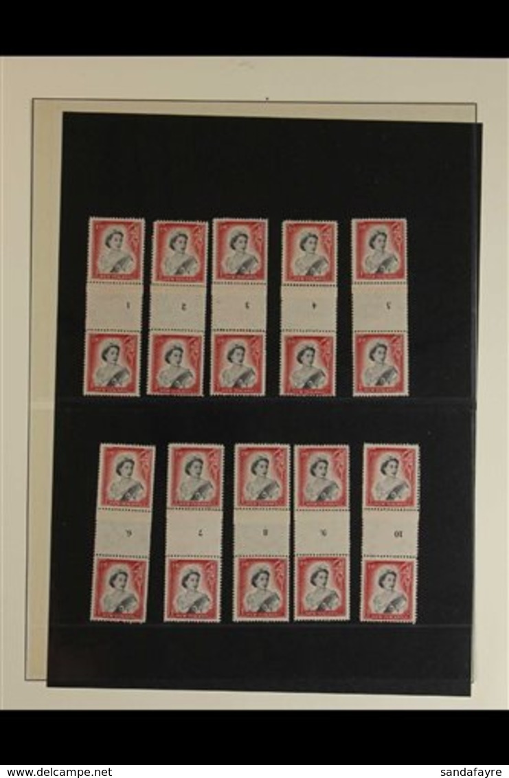 1956 COUNTER COIL PAIRS  QEII Definitive 1s Black And Carmine (SG 732) Vertical Pair With Coil Number Inverted (Campbell - Sonstige & Ohne Zuordnung