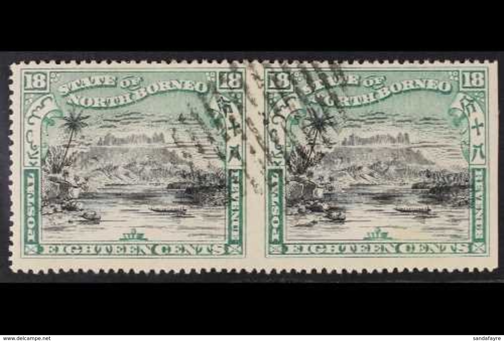 1897  18c Black And Green Corrected Inscriptions IMPERF BETWEEN Horiz. Pair, SG 110a, Used, Cancelled To Order. Very Sca - Nordborneo (...-1963)