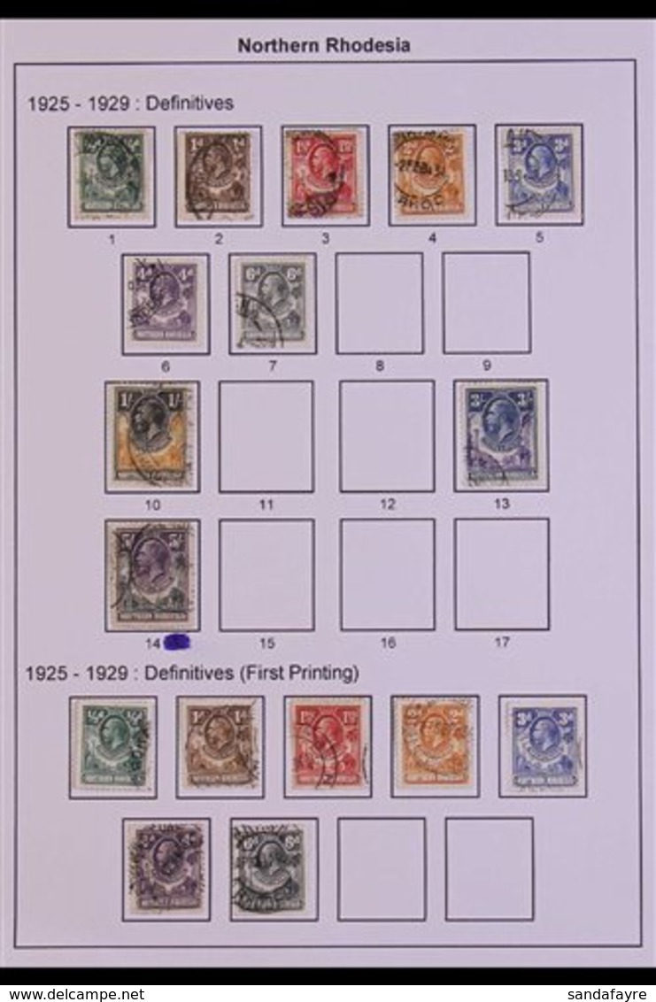 1925-1953 COLLECTION  On Leaves, Includes 1925-29 Vals To 3s & 5s Used, 1935 Jubilee Set Mint, 1938-52 Used Set To 5s, P - Northern Rhodesia (...-1963)