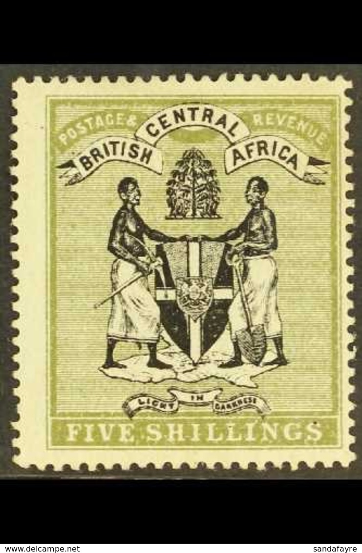 1895  5s Black And Olive, No Wmk, Arms, SG 28, Fine Mint. For More Images, Please Visit Http://www.sandafayre.com/itemde - Nyassaland (1907-1953)