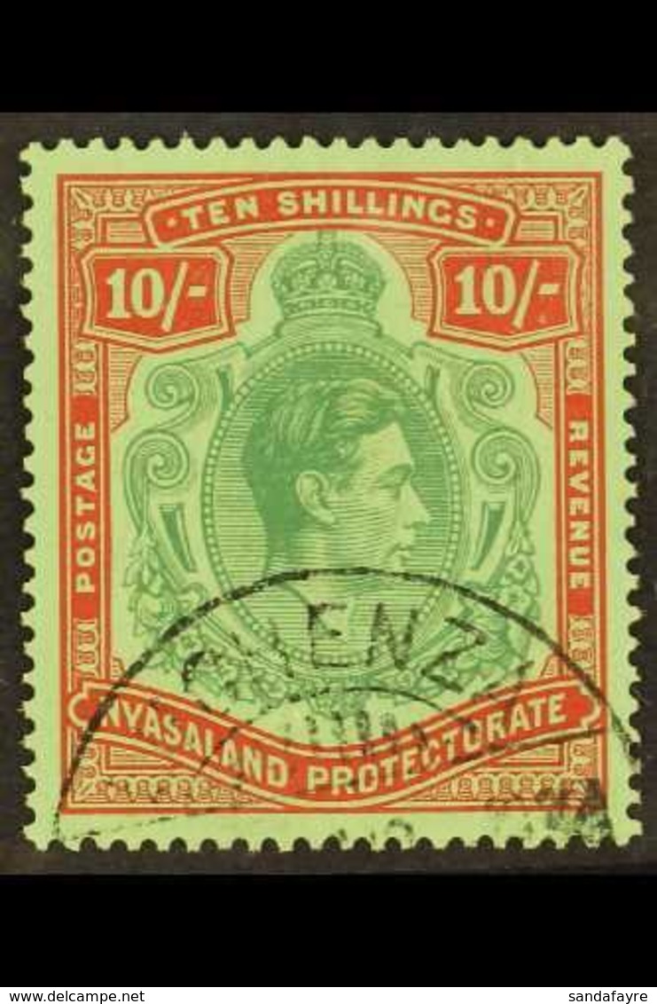 1938-44  10s Ordinary Paper, Bluish Green & Brown-red/pale Green, SG 142a, Very Fine Used For More Images, Please Visit  - Nyasaland (1907-1953)