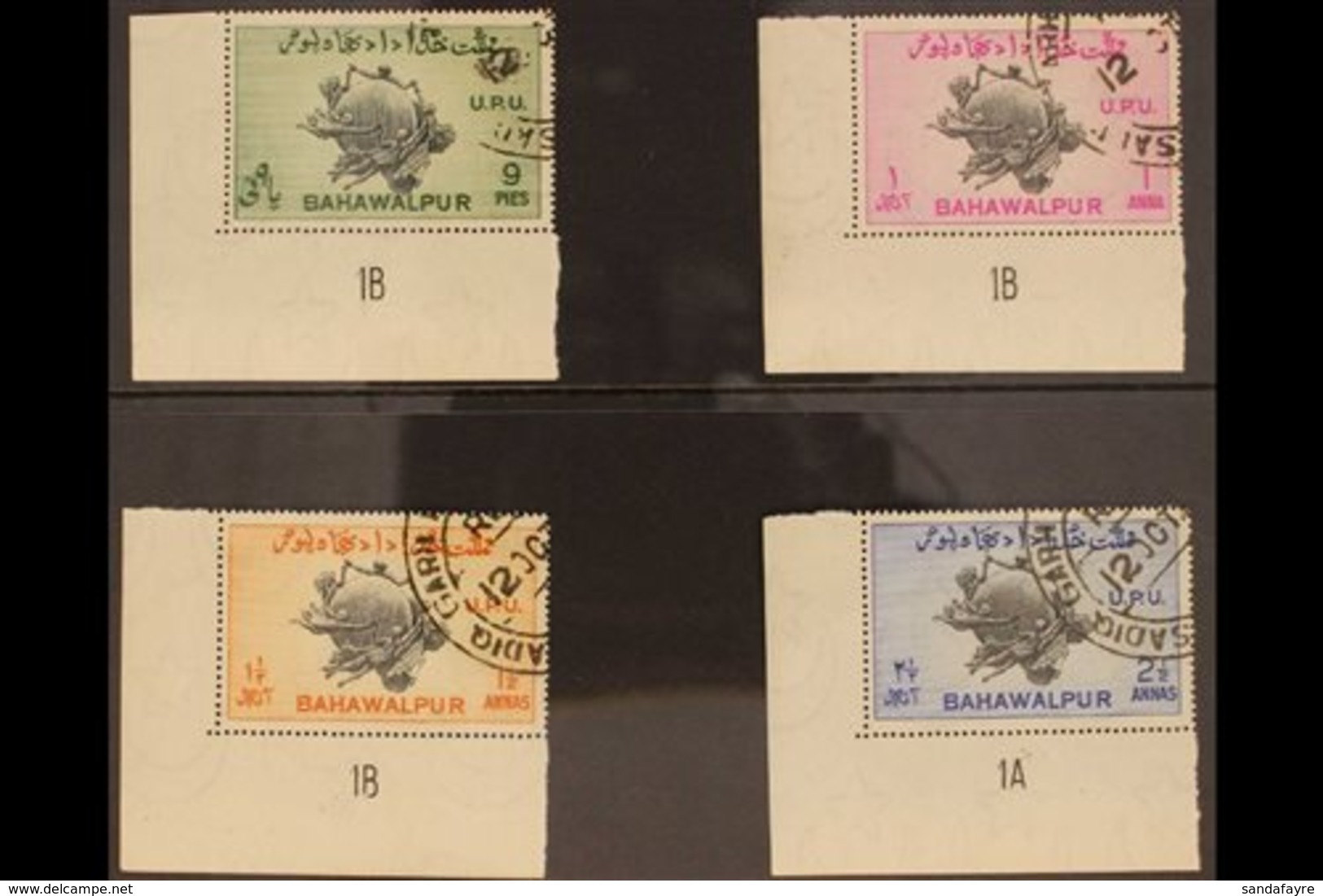 1949  UPU Corner Singles Plate Set, Perf 17½ X 17, SG 43a/46a, Very Fine Cds Used (4 Stamps) For More Images, Please Vis - Bahawalpur