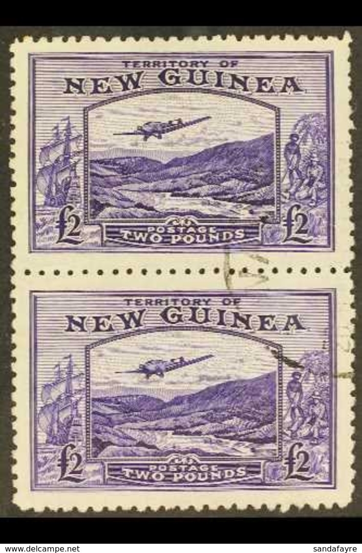 1935  £2 Bright Violet, Bulolo Goldfields, Airmail, SG 204, Superb Used Vertical Pair. Scarce Multiple. For More Images, - Papua New Guinea