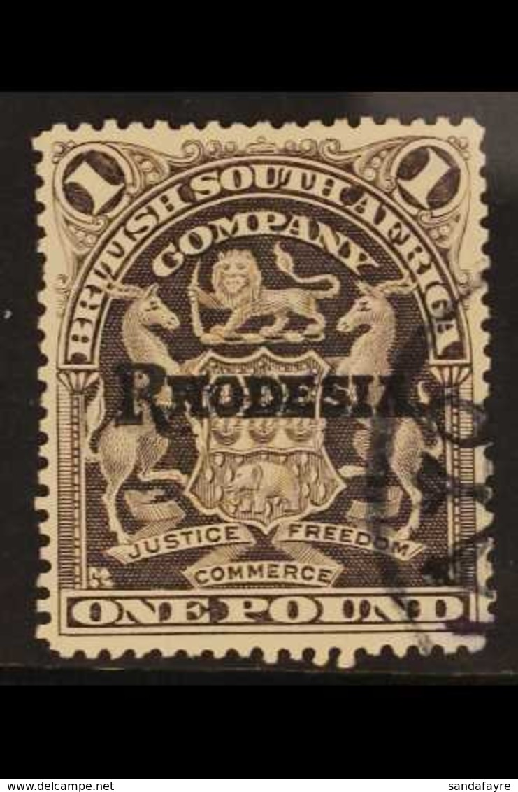 1909-12  £1 Grey-purple Arms, Black Overprint, SG 113, Fine Corner Cds Used. For More Images, Please Visit Http://www.sa - Other & Unclassified