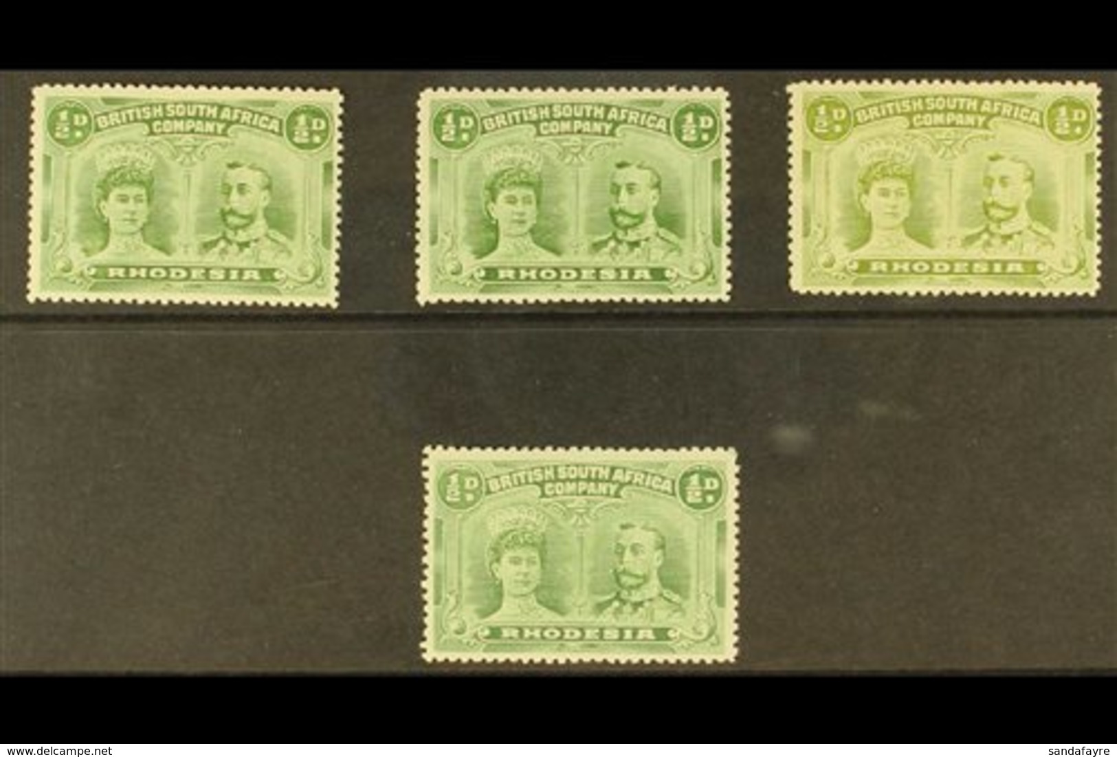 1910  ½d Green Shades, 4 Different "Double Heads", SG 119 - 122, Fine To Very Fine Mint. (4 Stamps) For More Images, Ple - Other & Unclassified