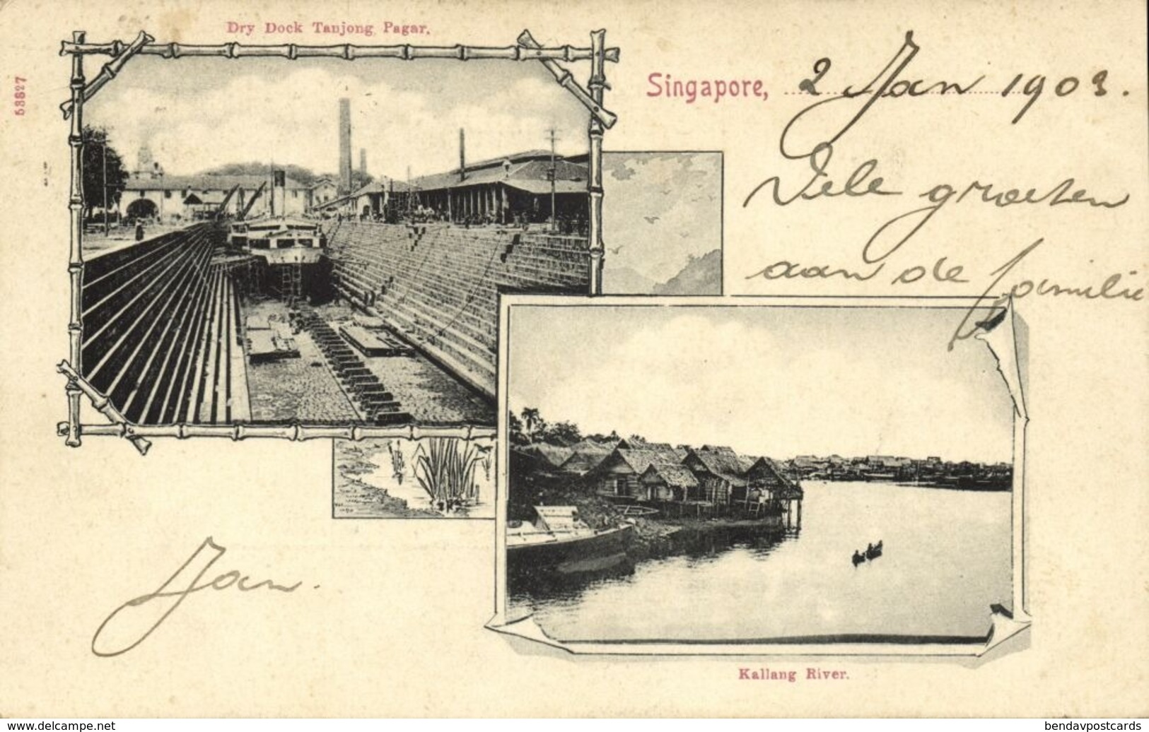 Straits, SINGAPORE, Kallang River, Dry Dock Tanjong Pagar (1903) Postcard - Singapore