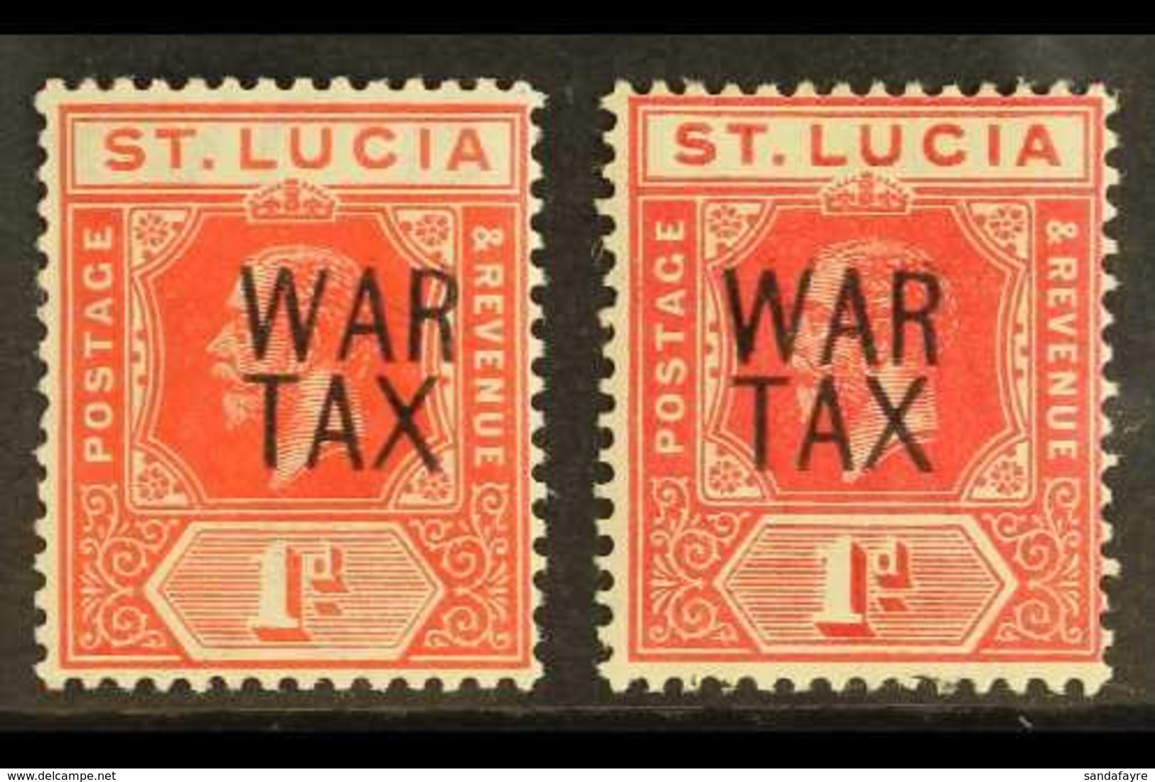 1916  (June) 1d Scarlet & 1d Carmine-red "War Tax" Overprints Both Listed Shades, SG 89 & 89b, Very Fine Mint, Fresh. (2 - St.Lucia (...-1978)