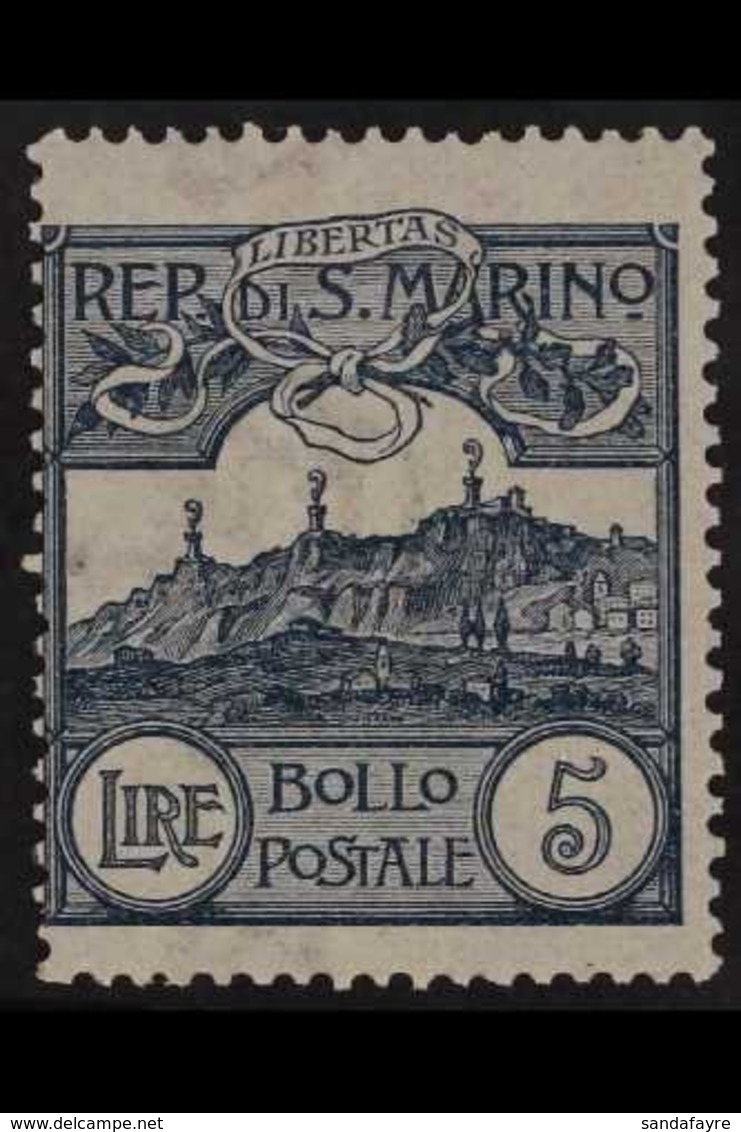 1903  5L Steel Blue Mt Titano, SG 51, Sass 45, Scott 75, Fine Mint. For More Images, Please Visit Http://www.sandafayre. - Other & Unclassified