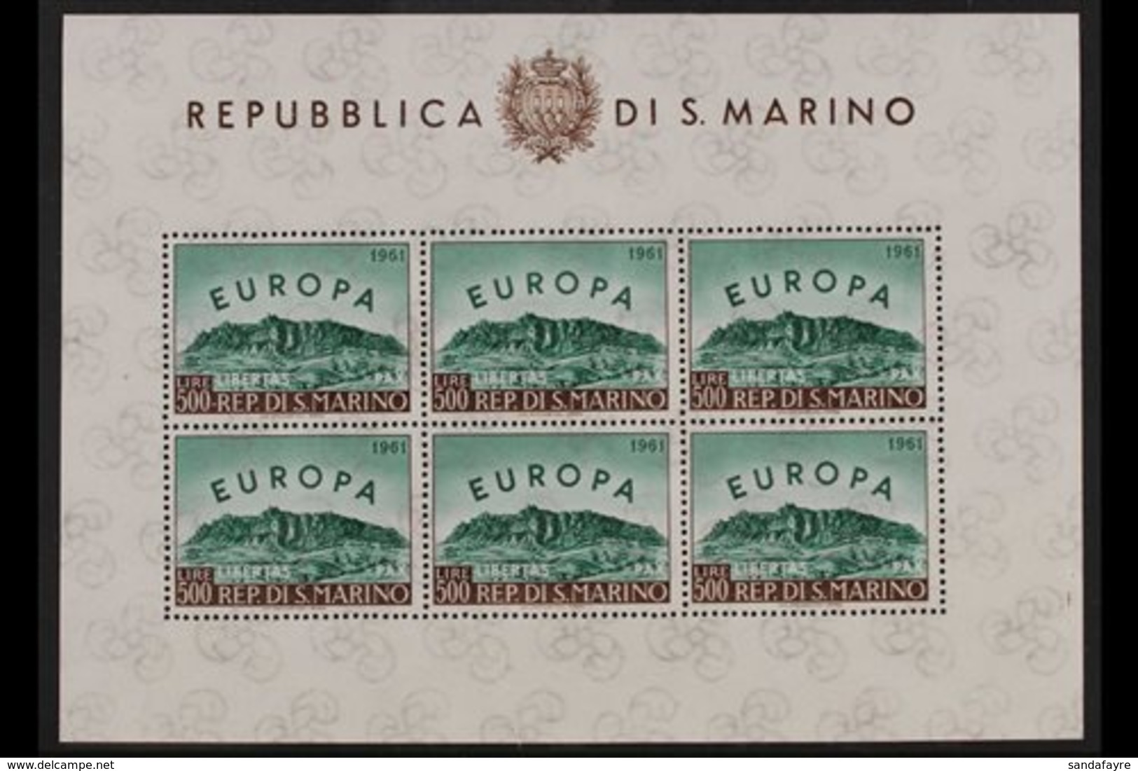 1961  500L Europa (SG 640) COMPLETE SHEETLET OF SIX STAMPS (Sass Foglietti 23) Very Fine Never Hinged Mint. For More Ima - Sonstige & Ohne Zuordnung