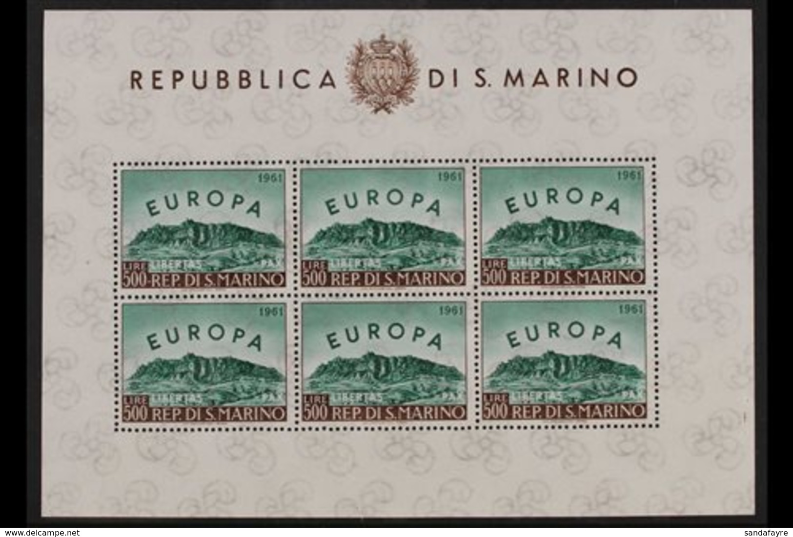 1961  500L Europa (SG 640) COMPLETE SHEETLET OF SIX STAMPS (Sass Foglietti 23) Very Fine Never Hinged Mint. For More Ima - Other & Unclassified
