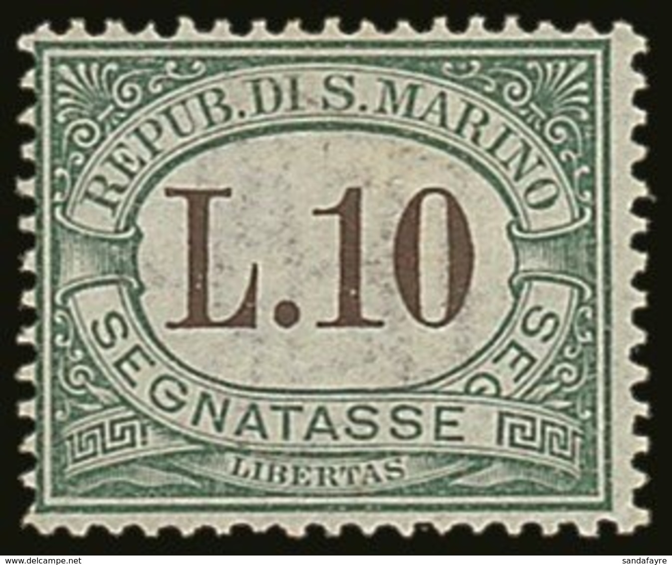 POSTAGE DUES  1924 10L Green And Brown, Sass 18, Very Fine And Fresh Mint. Cat €450 (£360) For More Images, Please Visit - Other & Unclassified