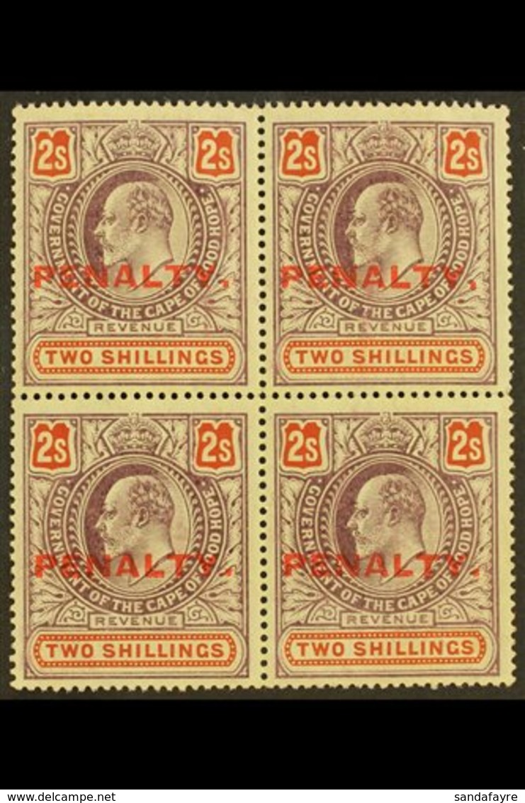 CAPE OF GOOD HOPE  REVENUE - 1911 2s Purple & Orange, Ovptd "PENALTY" In A BLOCK OF FOUR, Barefoot 4, Never Hinged Mint, - Non Classés