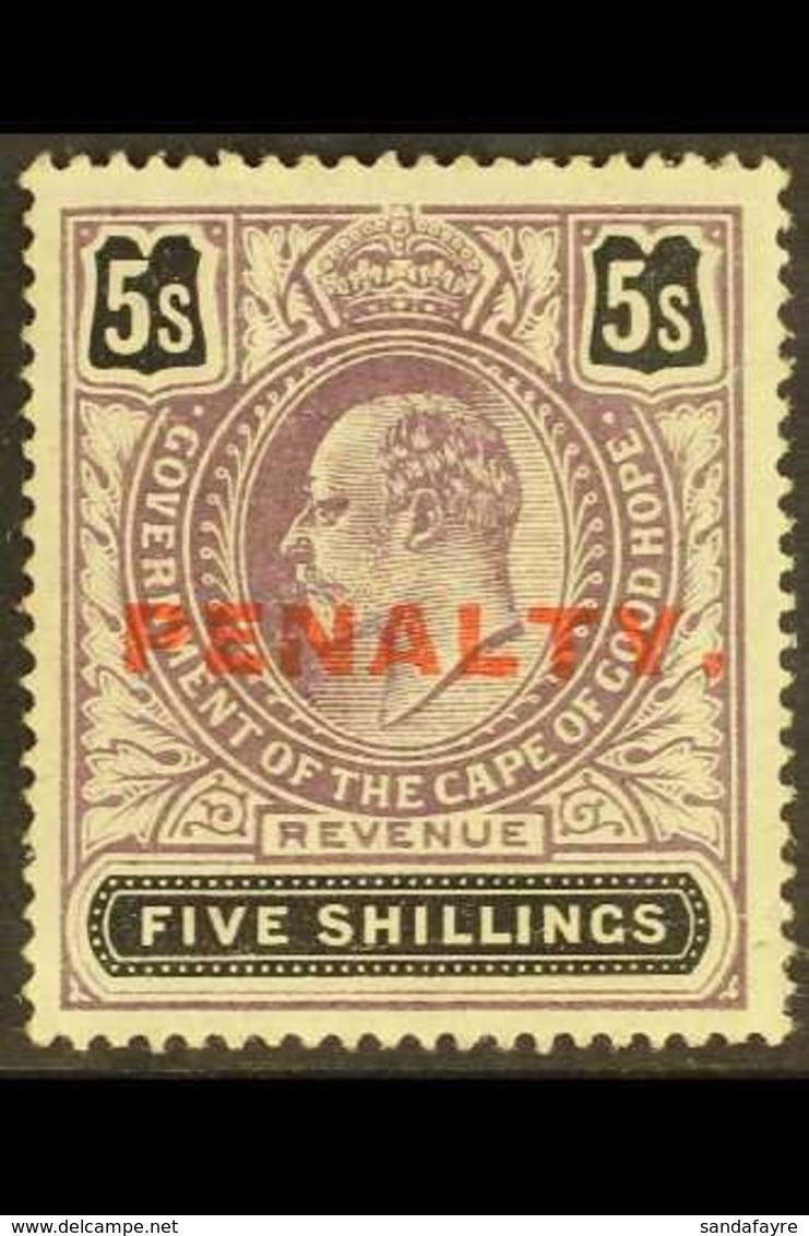 CAPE OF GOOD HOPE  REVENUE 1911 5s Purple & Black Ovptd "PENALTY" Barefoot 7, Never Hinged Mint, Gum Diagonal Creases. F - Unclassified