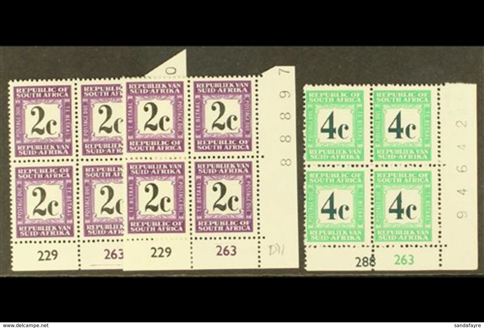 POSTAGE DUES  1971 2c Both Languages & 4c Perf.14 Issues, CYLINDER BLOCKS OF FOUR, SG D71/4, 4c Few Split Perfs, Otherwi - Unclassified