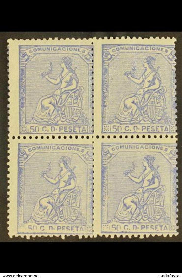 1873  50c Ultramarine "Allegory", SG 213 Or Edifil 137, A Fine Lightly Hinged BLOCK OF FOUR. (4 Stamps) For More Images, - Altri & Non Classificati