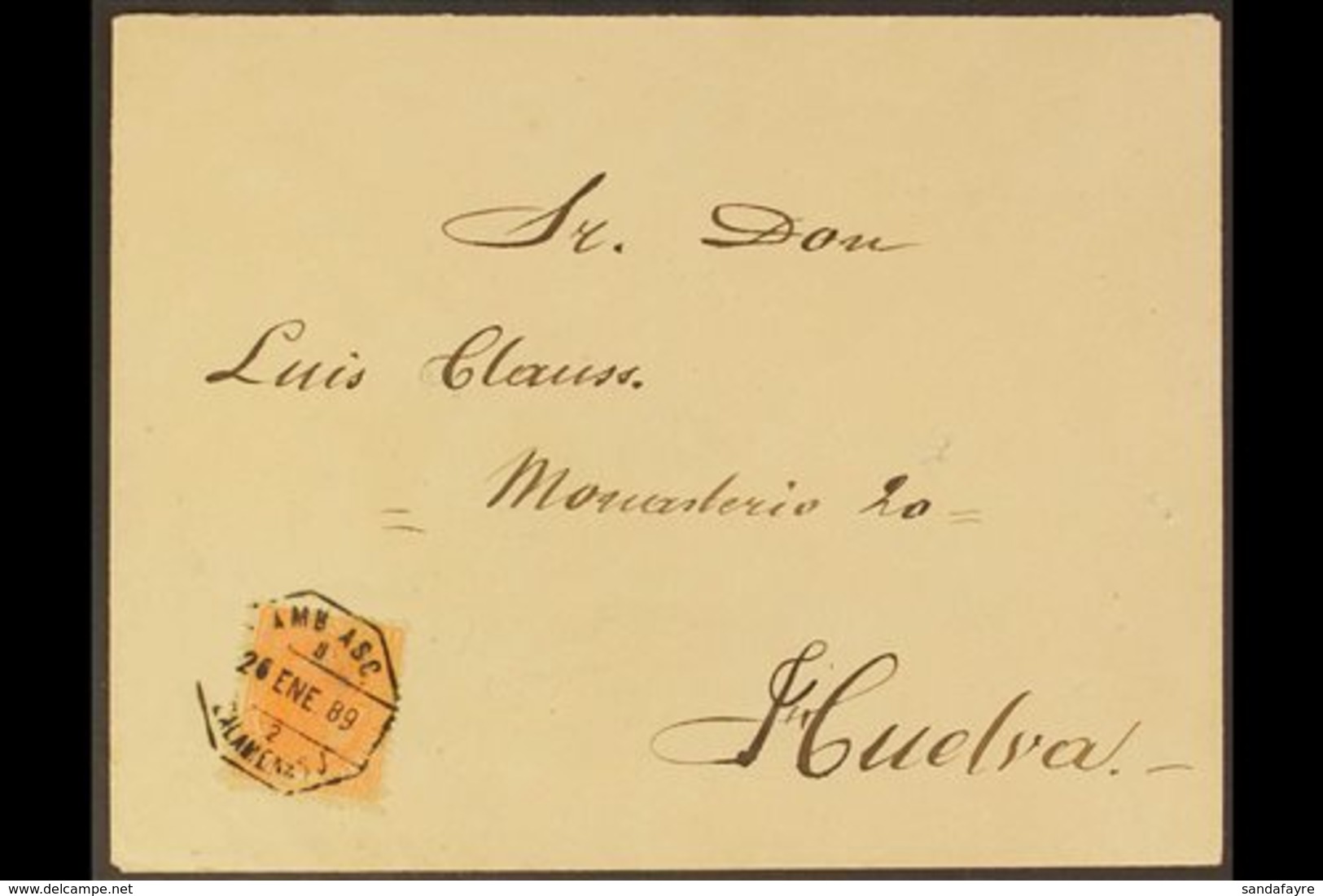 1889 TRAVELLING POST OFFICE  (26th June) Cover To Huelva Bearing 15c Alphonso Tied By Zalamea TPO Octagonal Date Stamp,  - Other & Unclassified