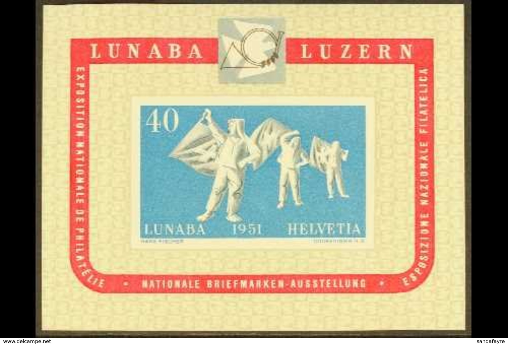 1951  40c Multicoloured "National Philatelic Exhibition, Lucerne (Lubana) Miniature Sheet, SG MS 531a, Mi Block 14, Neve - Sonstige & Ohne Zuordnung