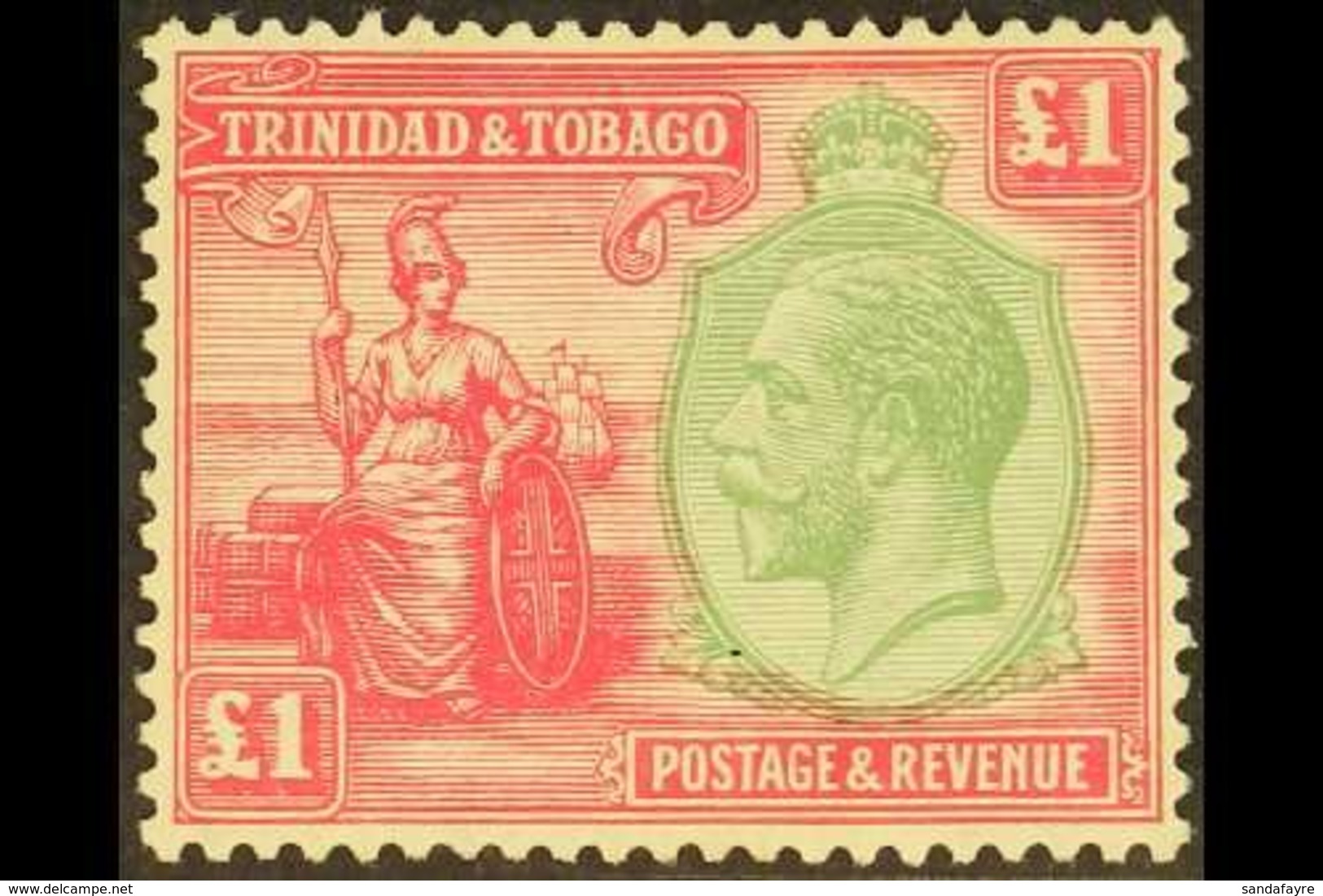 1922-28  £1 Green And Bright Rose, SG 229, Mint Lightly Hinged. For More Images, Please Visit Http://www.sandafayre.com/ - Trinidad & Tobago (...-1961)