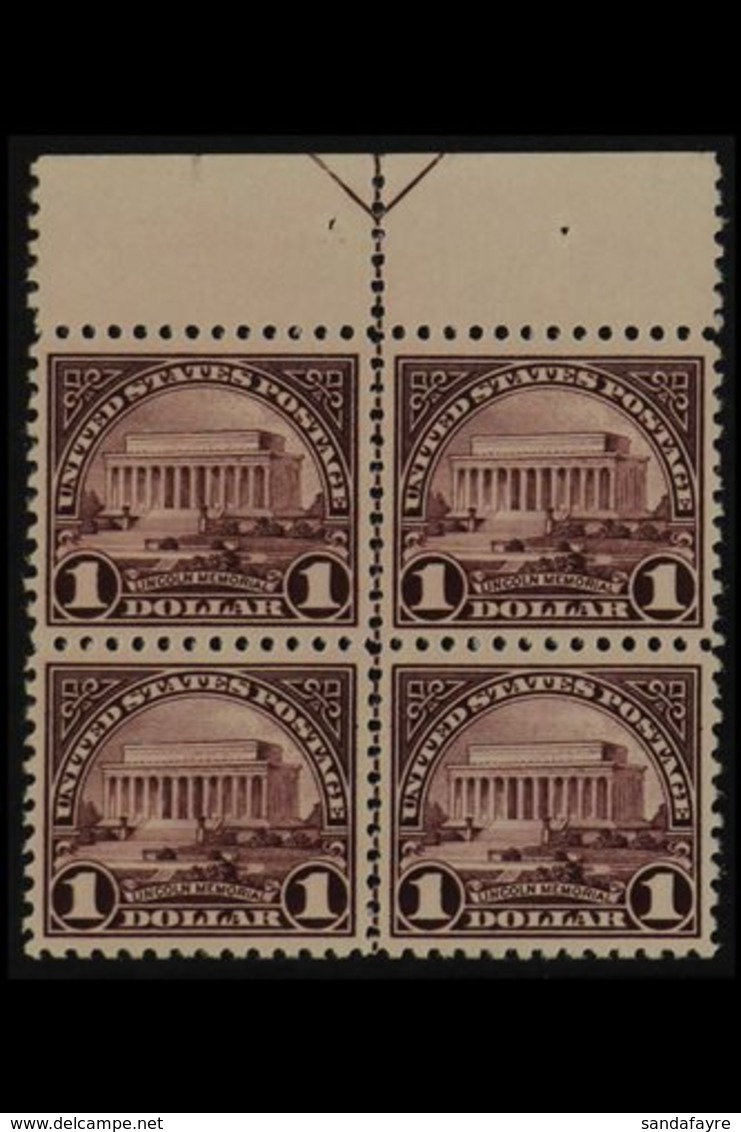 1922-25  $1 Violet Brown Scott 571 (SG 579), Never Hinged Mint MARGIN CENTRE LINE BLOCK OF FOUR WITH ARROW AT TOP. Super - Altri & Non Classificati