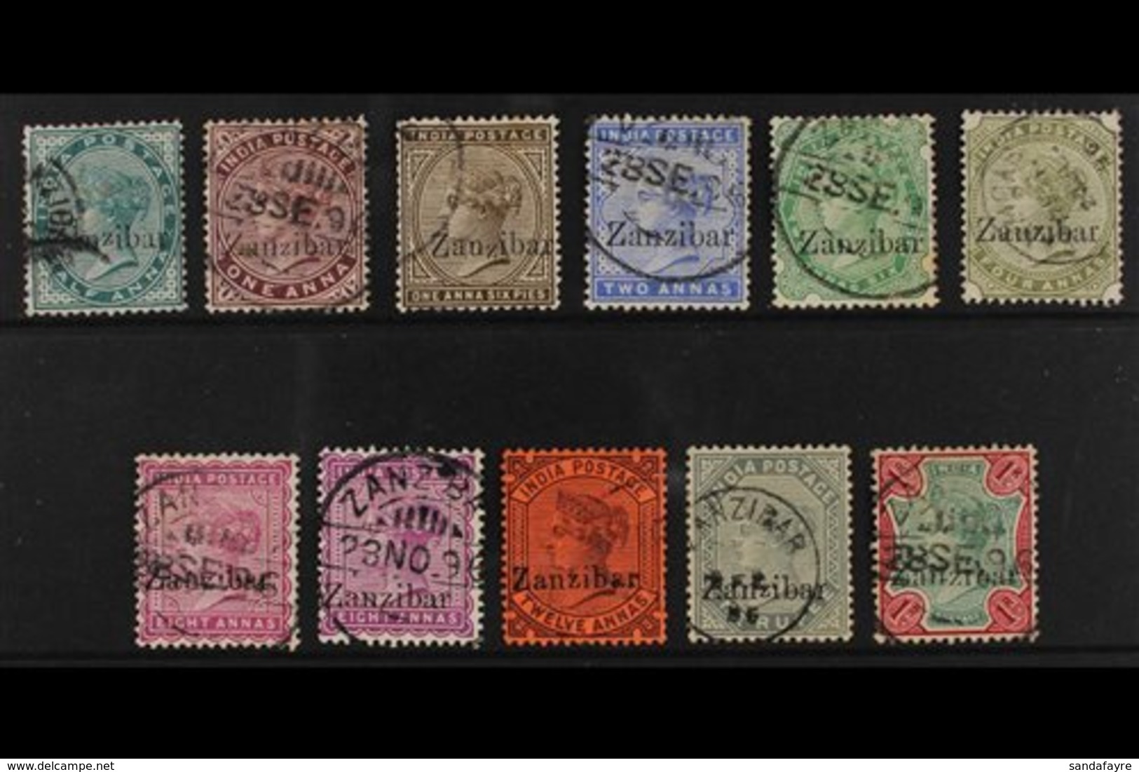 1895-95  Black Overprints On QV Stamps Of India All Different Range To Both 1r, Includes ½a, 1a, 1a6p, 2a, 2a6p, 4a, 8a  - Zanzibar (...-1963)