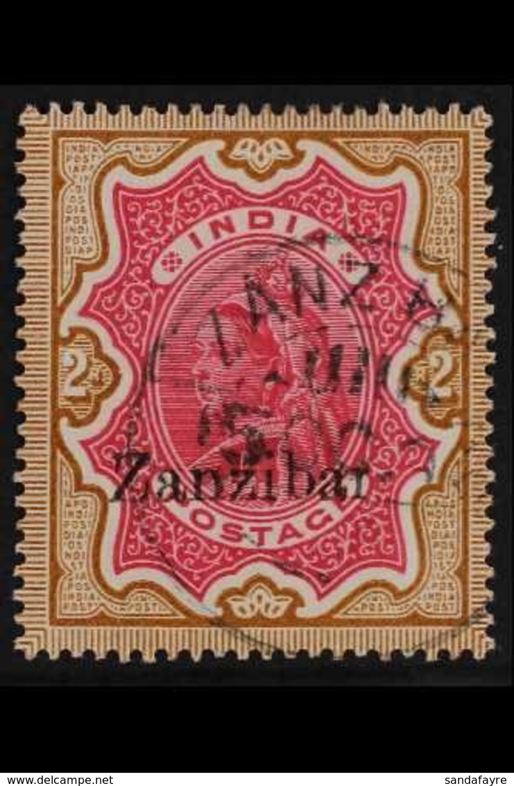 1895-96  2r Carmine And Yellow-brown Of India With "Zanzibar" Overprint In Black, SG 19, Very Fine Used. For More Images - Zanzibar (...-1963)
