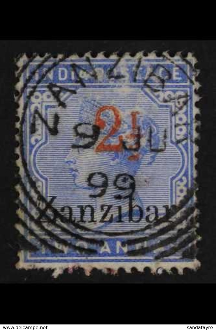 1895-98 PROVISIONAL  "2½" On 2a Pale Blue With INVERTED "1" IN "½" Variety, SG 26j, Used, Slight Surface Rub Otherwise F - Zanzibar (...-1963)