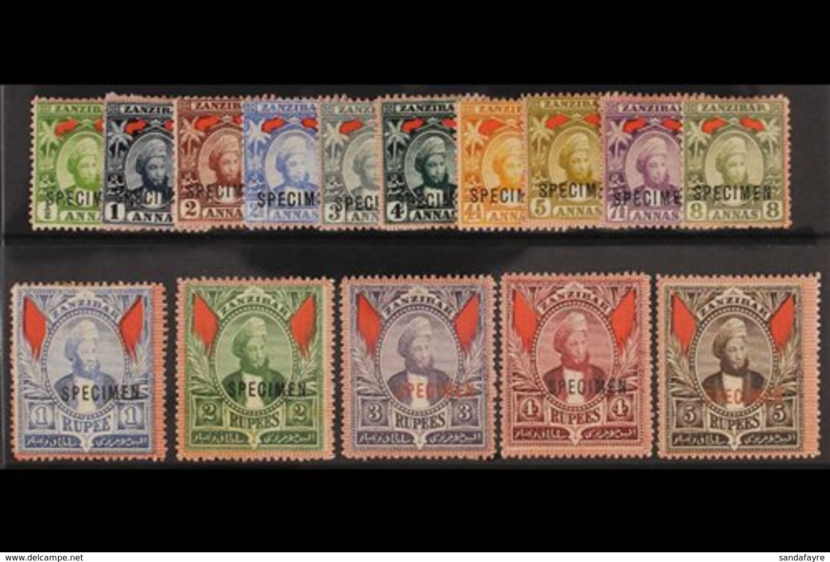 1896  Sultan Seyyid Set Complete Overprinted "Specimen", SG 156s/174s, Very Fine Mint. (15 Stamps) For More Images, Plea - Zanzibar (...-1963)