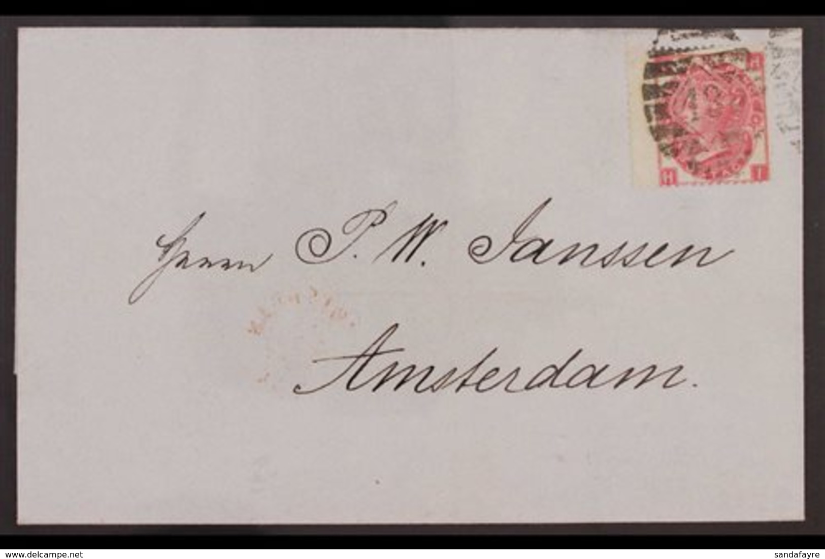 1867  (May) Entire Addressed To Netherlands Bearing 1865-67 3d Rose Plate 4 (SG 92) Tied By "18" Numeral Cancel, Plus "L - Other & Unclassified