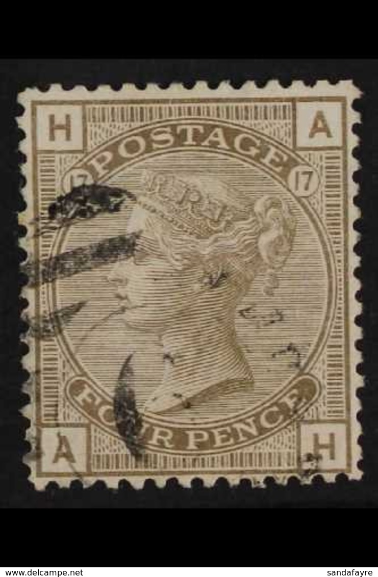 1873-80  4d Grey-brown, Plate 17, Wmk Large Garter, SG 154, Good To Fine Used With Light Cancel, Cat.£550. For More Imag - Sonstige & Ohne Zuordnung