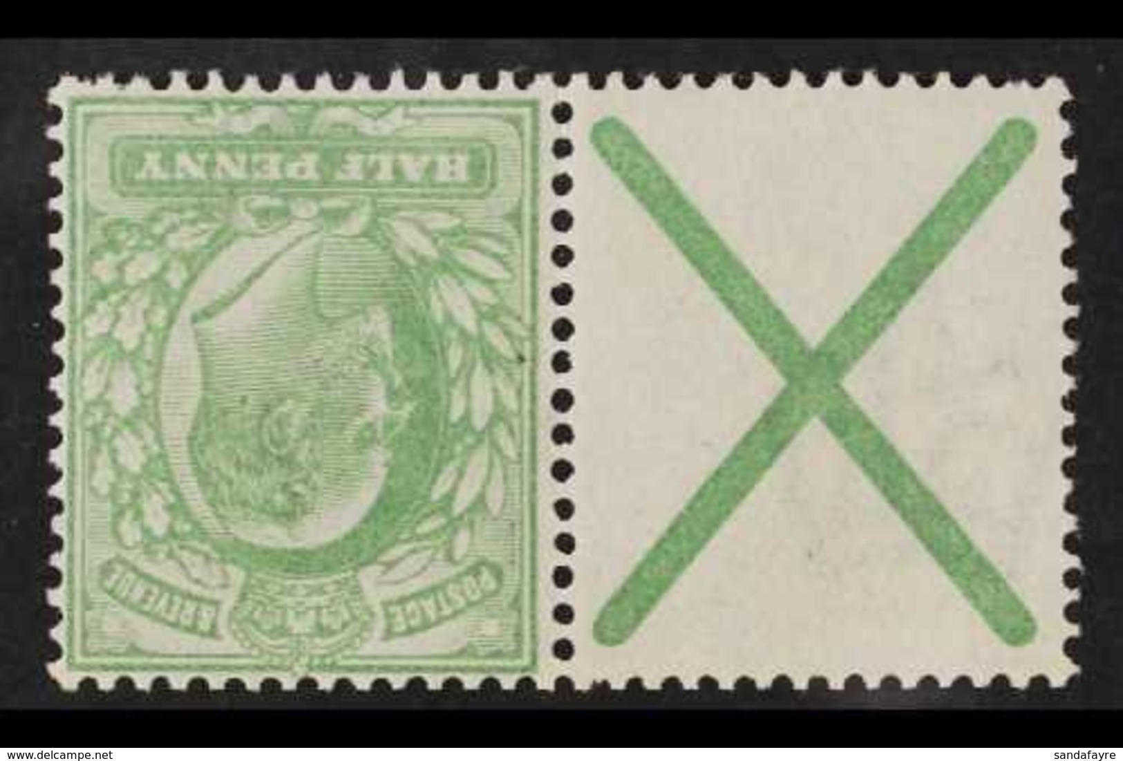 1902-10  ½d Yellowish-green, Watermark Inverted, In A Horizontal Pair With St Andrews Cross, SG 218aw, Part Of The Bookl - Non Classificati