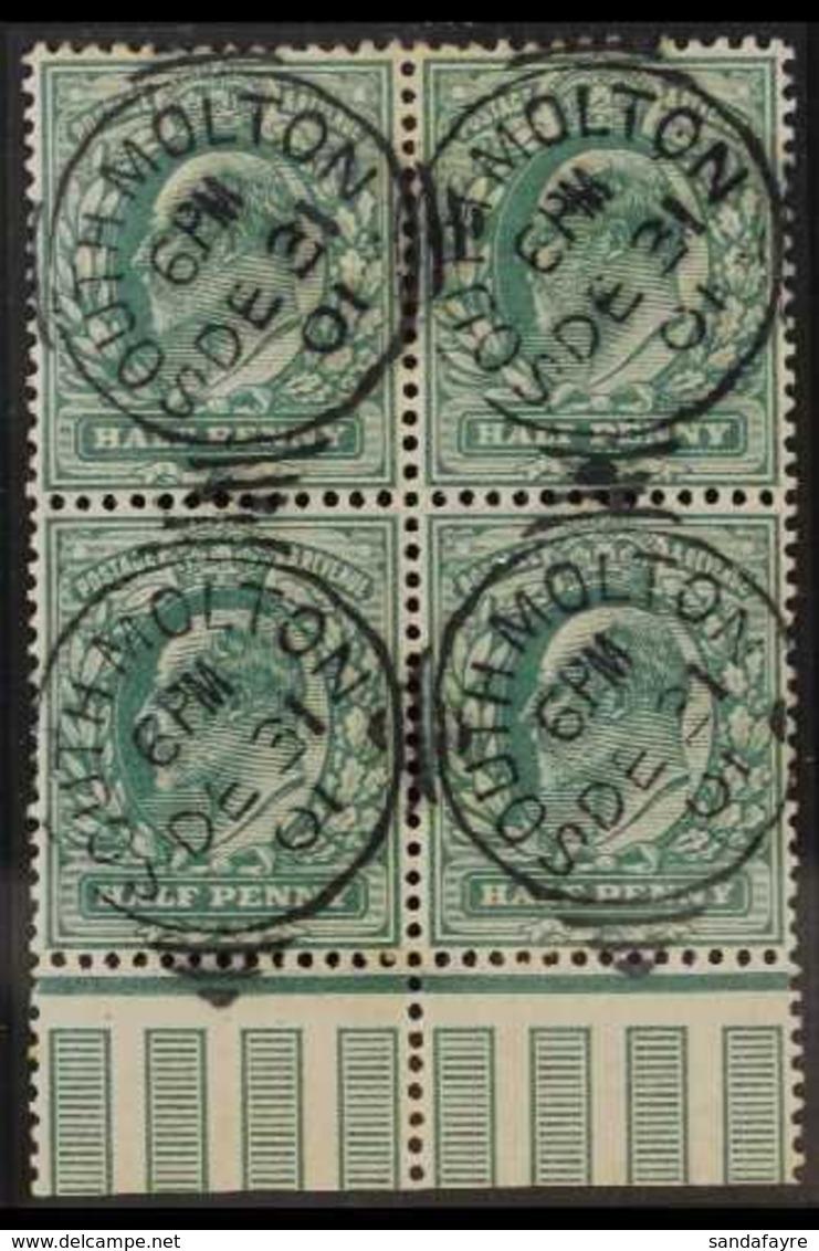 1902-10  USED IN 1901 - ½d Blue-green, Block Of Four, SG 215, Very Fine Used, DATED ONE DAY BEFORE ISSUE, Clear Squared  - Unclassified