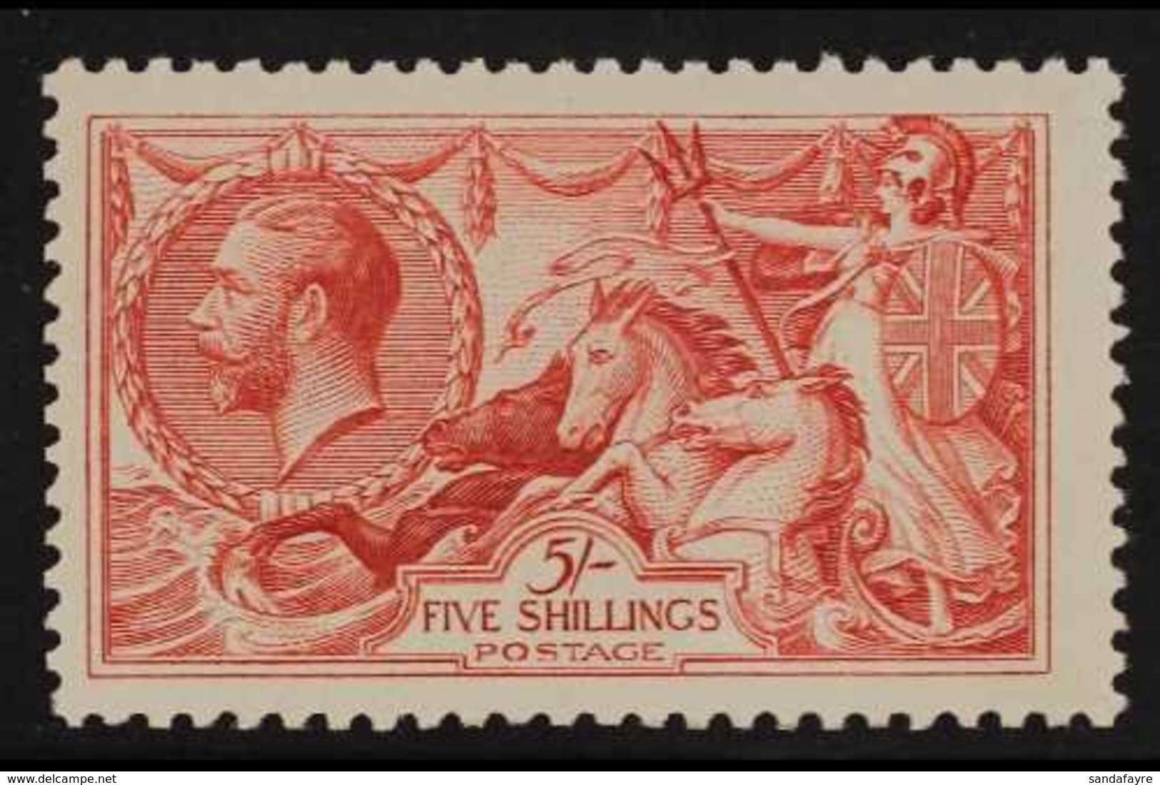 1918-19  5s Rose Red Seahorse, B.W. Printing, SG 416, Almost Indistinguishable Pinhole At Base Does Not Detract, Never H - Unclassified