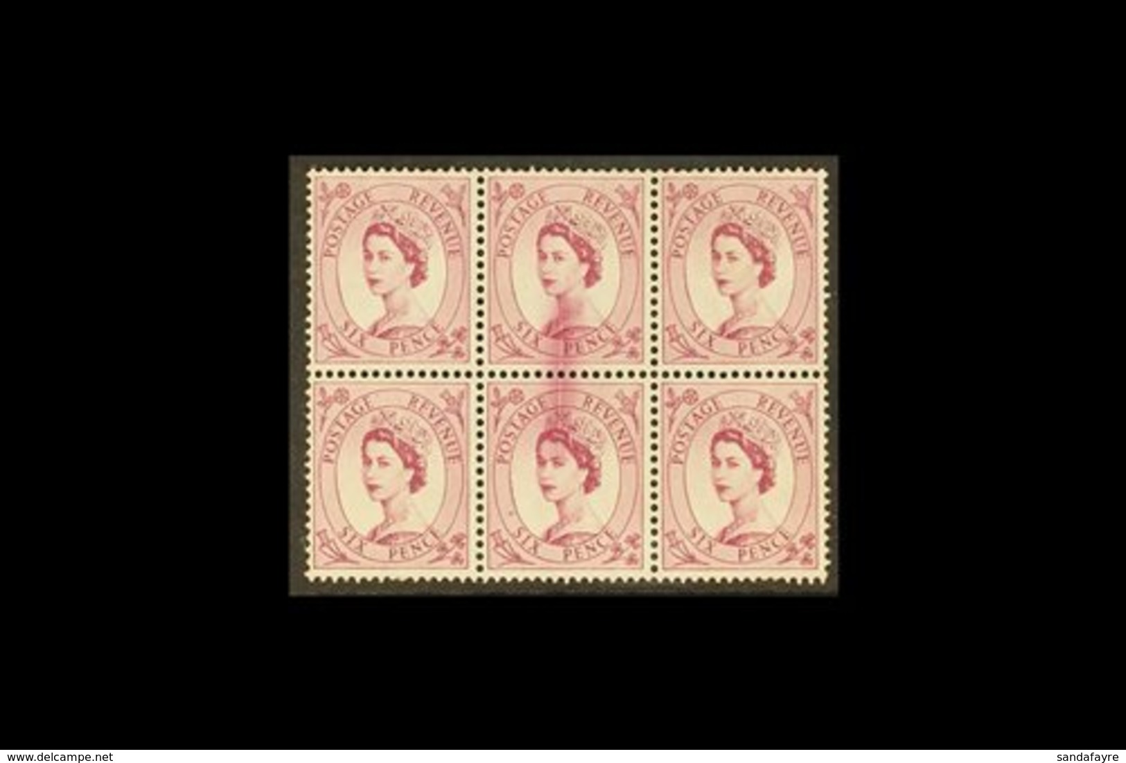 WILDINGS PRINTING FLAW  1955-58 6d Reddish-purple, SG 548, Block Of Six Showing A Dramatic Central Printing Flaw Vertica - Altri & Non Classificati
