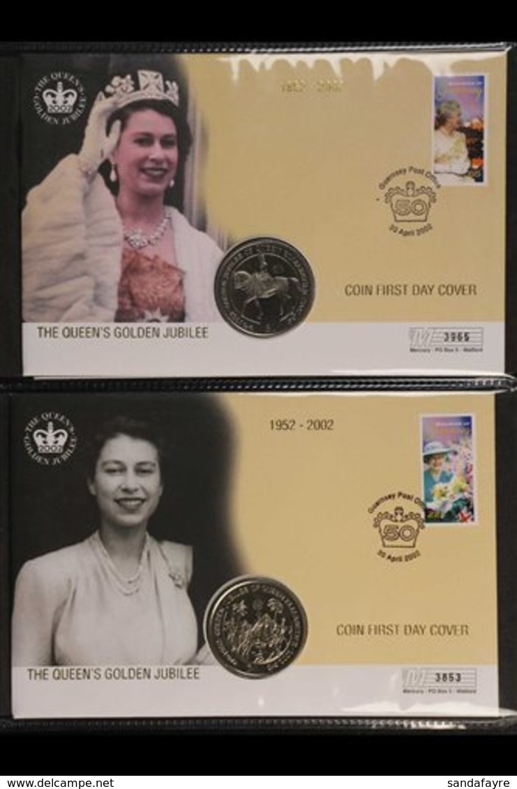 GUERNSEY  2002 QUEENS GOLDEN JUBILEE All Different Collection Of Illustrated And Unaddressed COIN First Day Covers, Very - Other & Unclassified