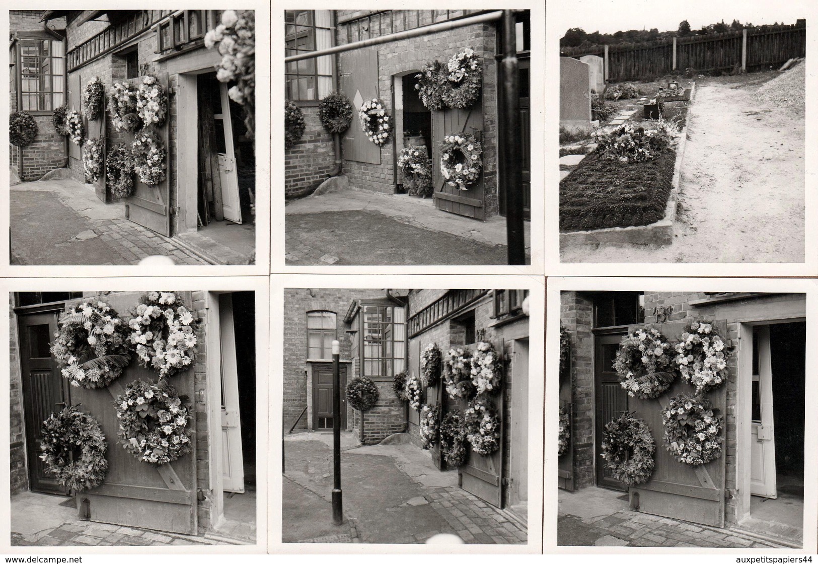 6 Photos Carrés B.B. Originales Mortem - Maison D'un Défunt Décorée De Couronne De Fleurs En 1962 - Enterrement & Tombe - Objets