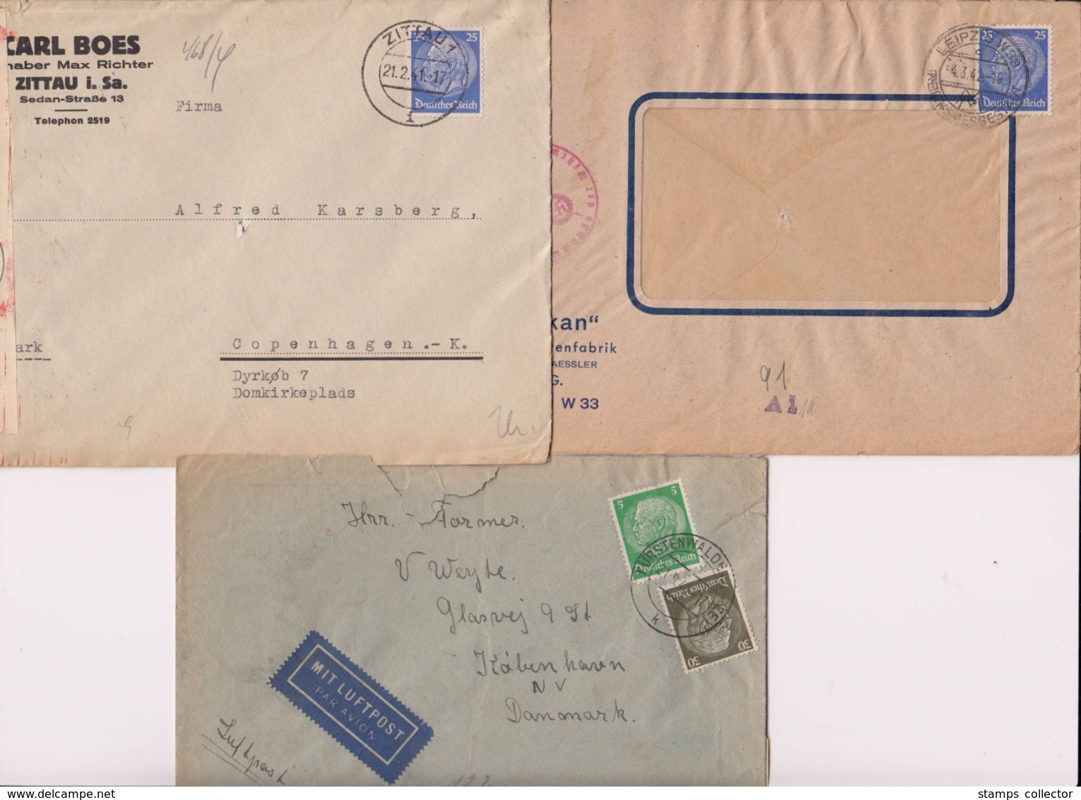 Empire. 10 ZENSUR Letters Send To Denmark. Law Starting Price - Covers & Documents