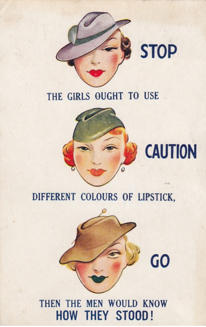 Lipstick Colors , "STOP , CAUTION And GO" , 1936 - Humour