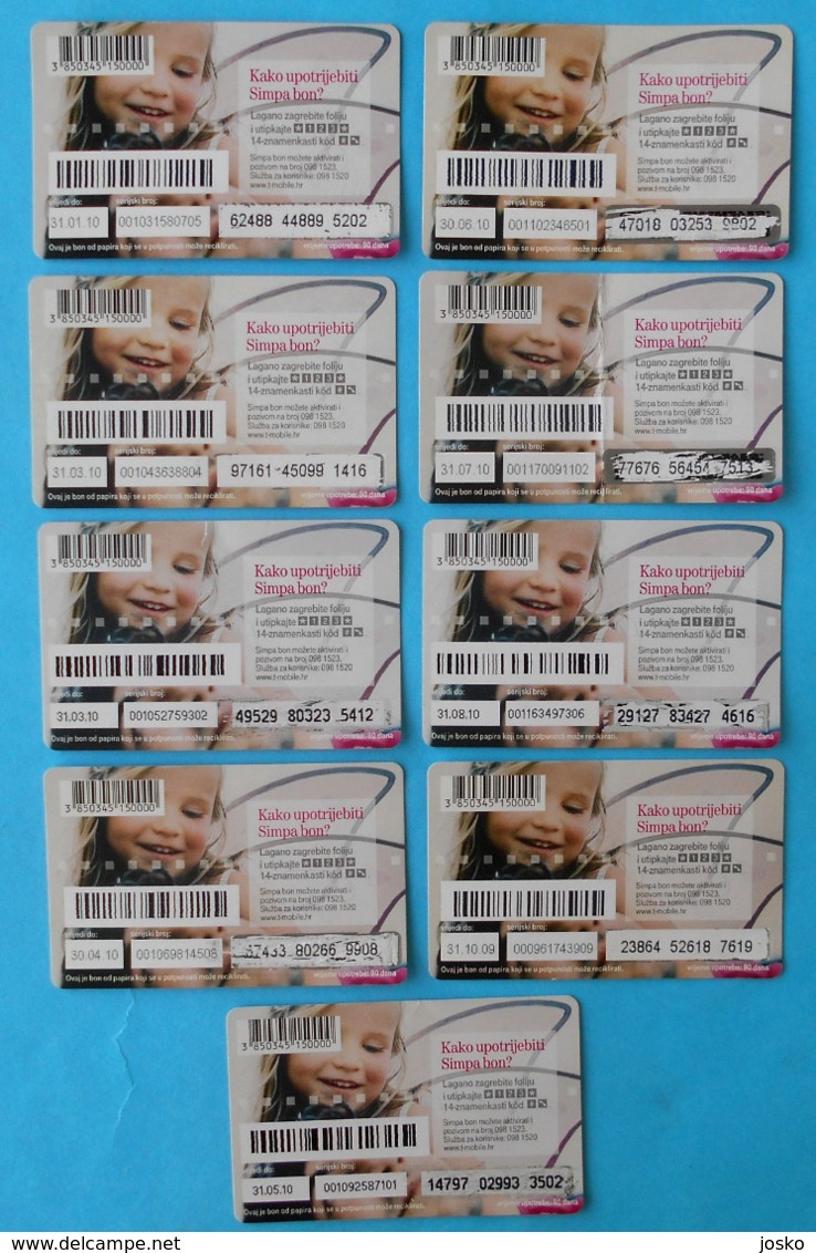 T-mobile ... Simpa Bon - 50. Kn  * Croatia * Lot Of 9. Different Cards With Different Expiry Date Or Font - Kroatien