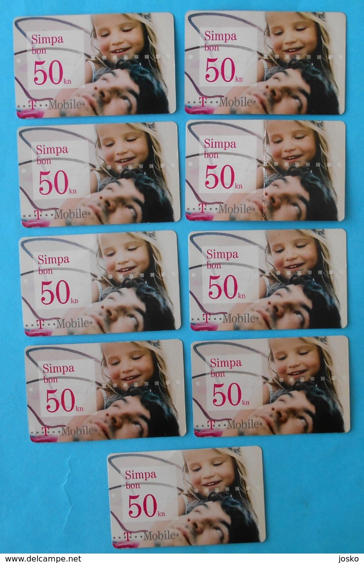 T-mobile ... Simpa bon - 50. kn  * Croatia * Lot of 9. different cards with different expiry date or font