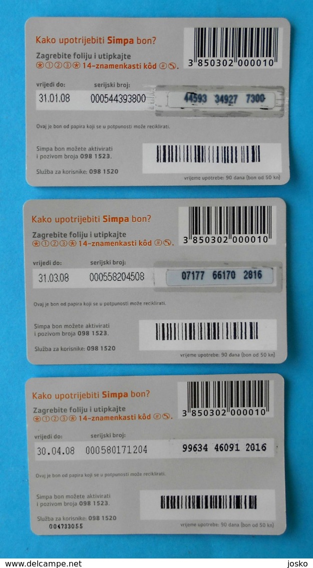 HT-mobile - Simpa Bon - 50. Kn  * Croatia * Lot Of 3. Cards With Different Expiry Date Or Font * Surfing Surfant Surfen - Kroatien
