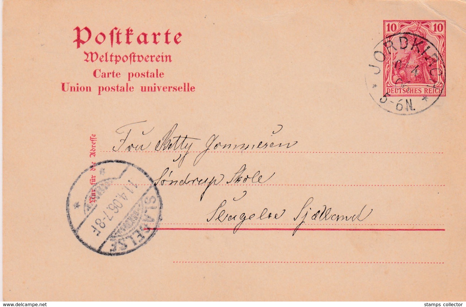 Empire. Nord Slesvig. JORDKIRCH 1906, Send To Denmark, Slagelse - Briefe U. Dokumente