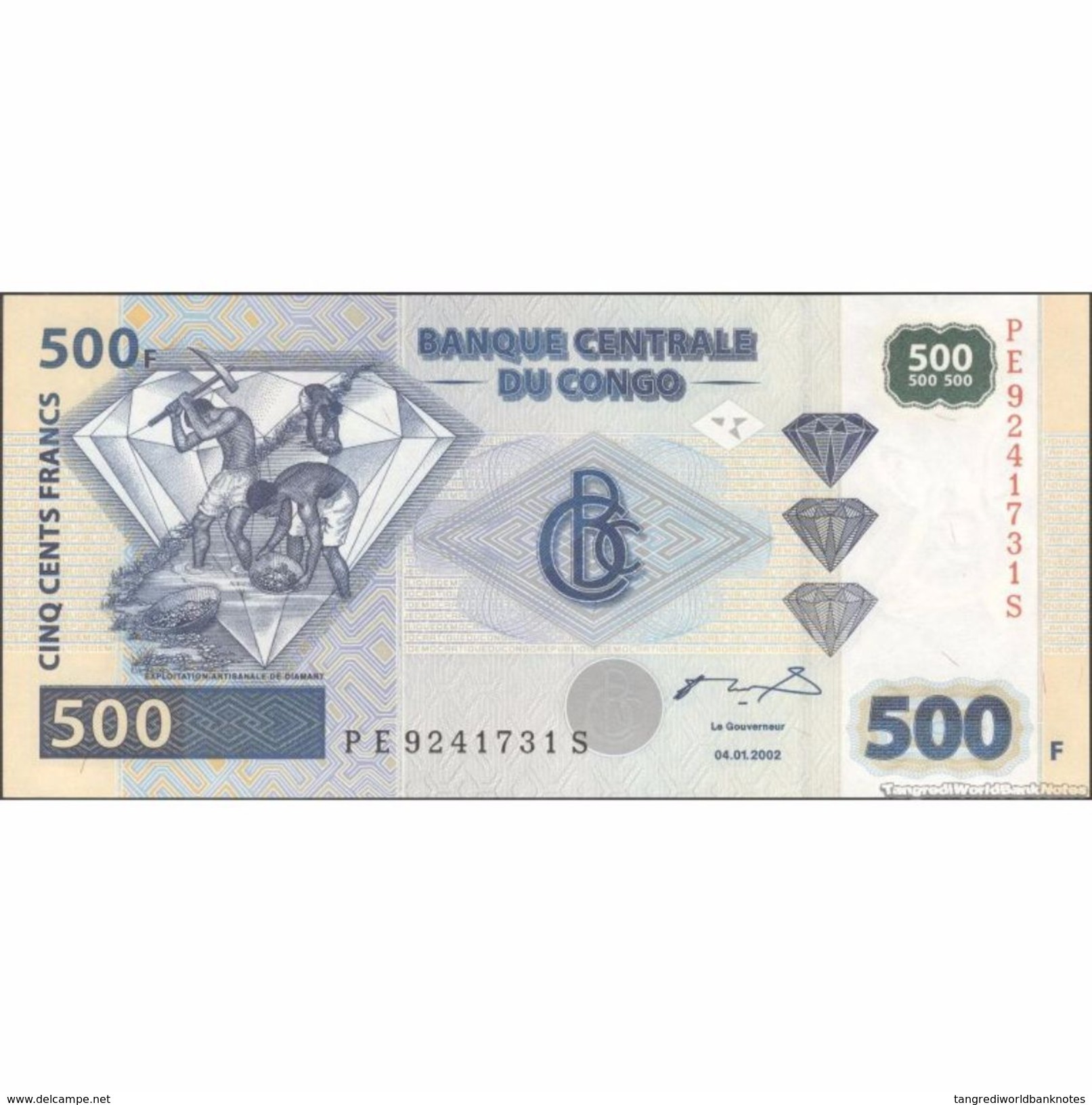 TWN - CONGO DEM. REP. 96B - 500 Francs 4.1.2002 PE-S (OFZ) UNC - Demokratische Republik Kongo & Zaire