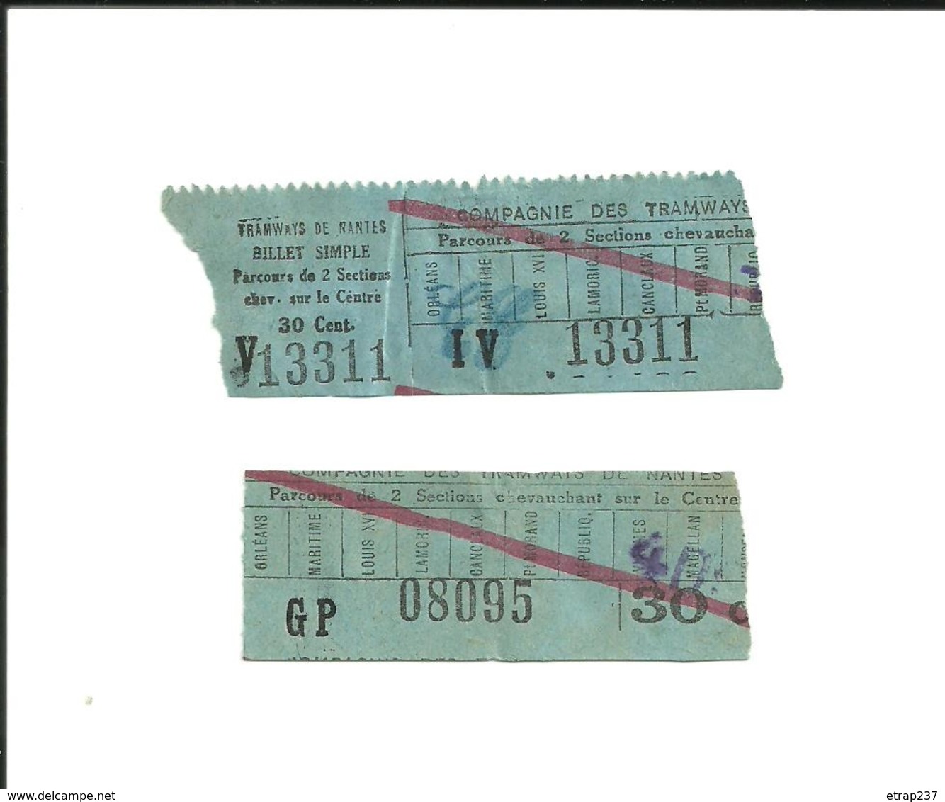 2 Tickets Anciens. Tramways De NANTES (Loire Atlantique). Voir Desription - Europa