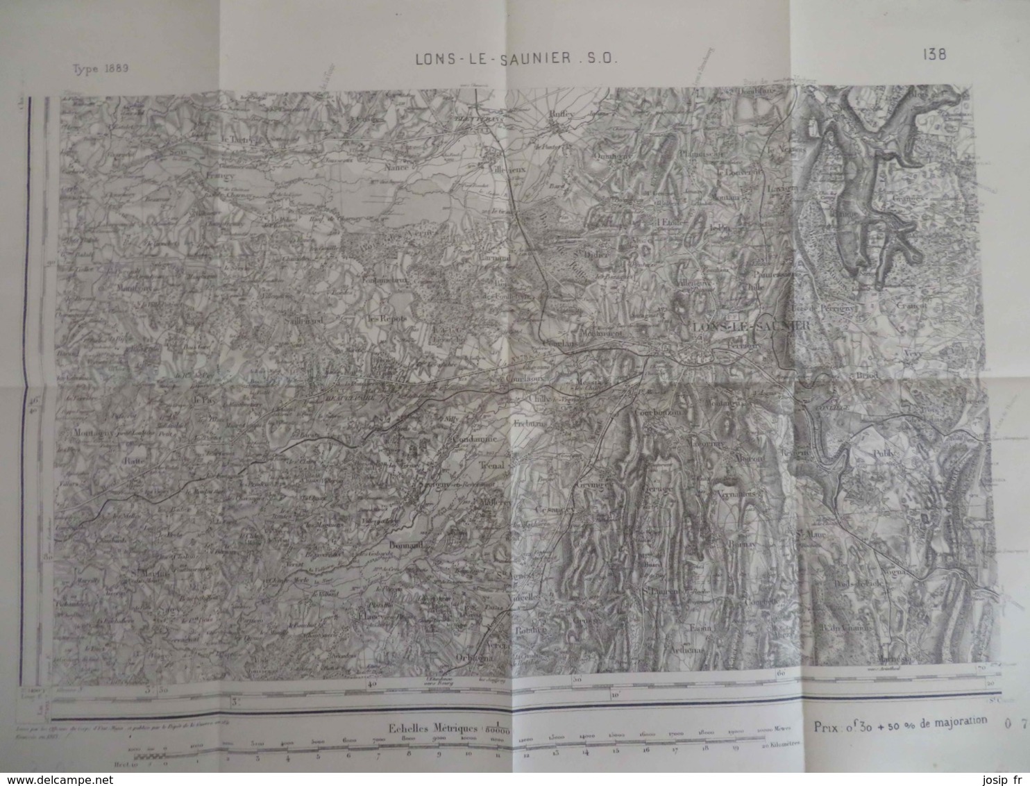 CARTE D'ETAT-MAJOR LONS-LE-SAUNIER SUD-OUEST 1/80000- TYPE 1889 RÉVISÉE 1913- OUEST DE LONS-LE-SAUNIER - Carte Topografiche