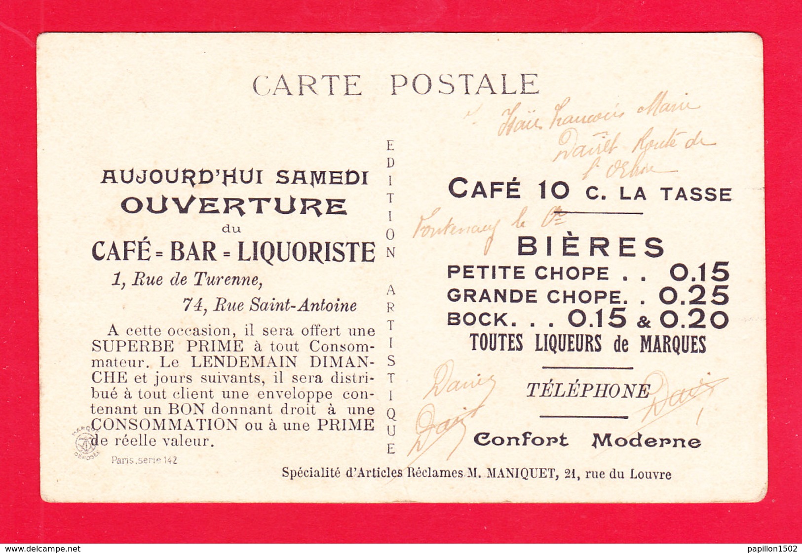 Illust-1873Ph66 Jeune Femme Au Lit, Au Verso Pub Café Bar Liquoriste, Rue De Turenne Et Rue Saint Antoine, Cpa - Otros & Sin Clasificación