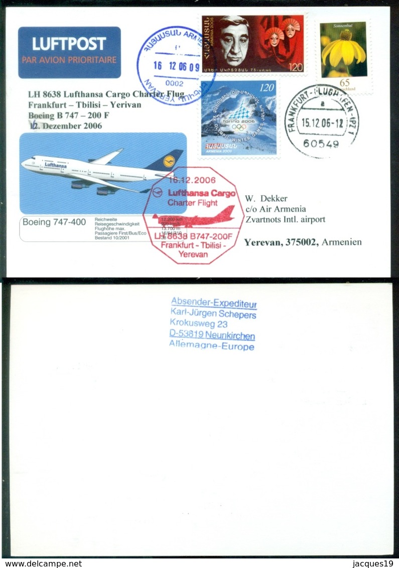 Deutschland 2006 Postkarte Lufthansa Charter Flug B747 Frankfurt - Tbilisi - Yerevan (Armenia) - Covers & Documents