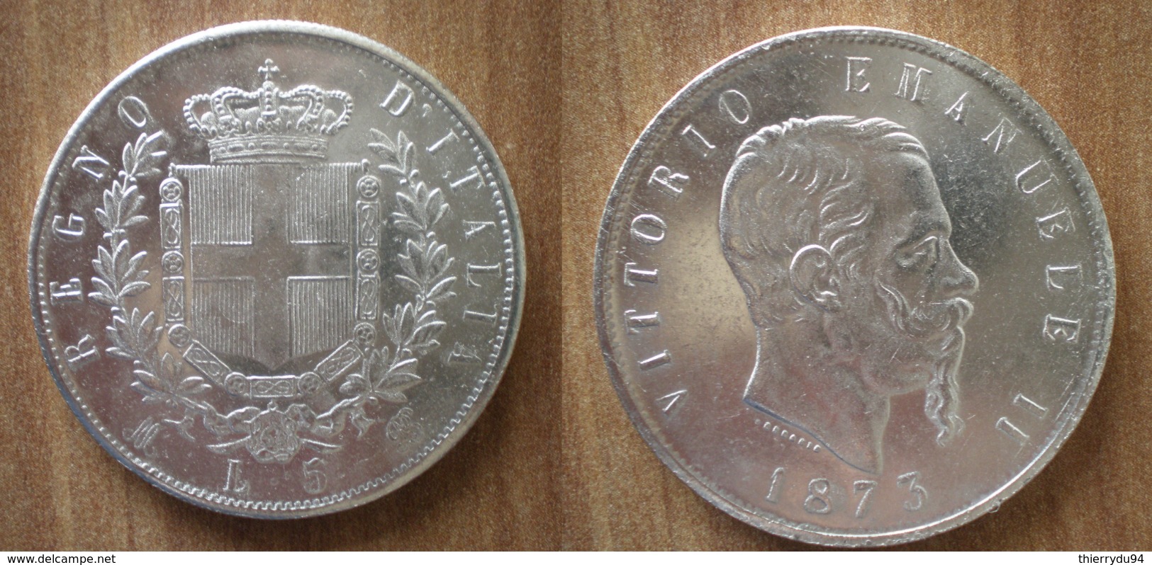 Italie 5 Lire 1873 FAUSSE COPY Plaque Argent Vittorio Emanuele 2 Roi King Que Prix + Port Italy Coin Paypal Bitcoin OK - Autres & Non Classés